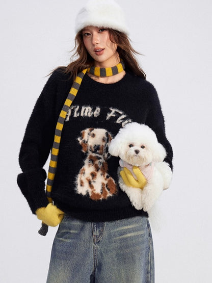 Cartoon Puppy Plush Knit Sweater