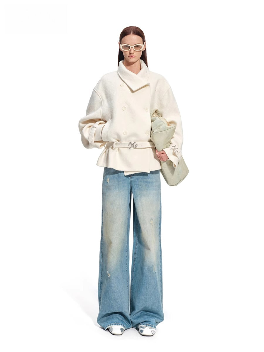 &quot;Djembe Series&quot; 90% Wool Bouclé Layered-Collar Wool Jacket