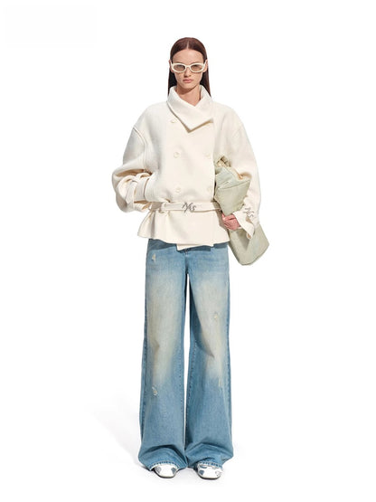 &quot;Djembe Series&quot; 90% Wool Bouclé Layered-Collar Wool Jacket
