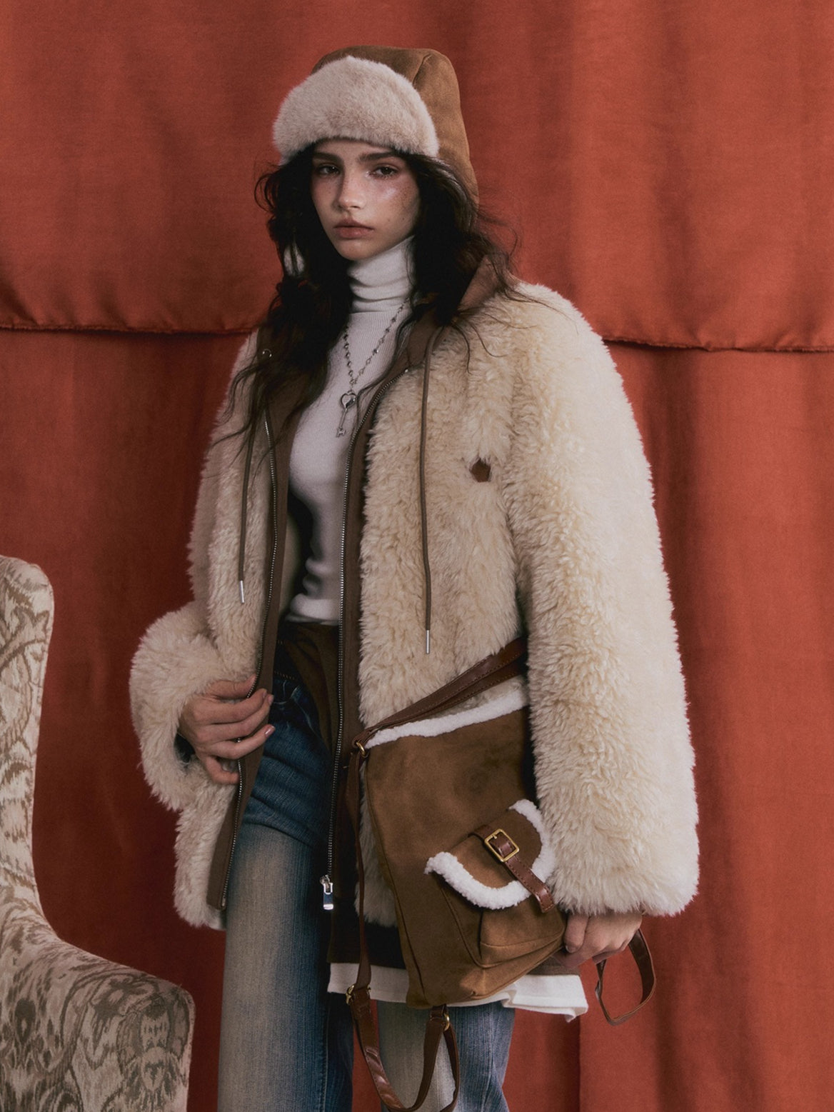 Faux Shearling Patchwork Oversized Jacket