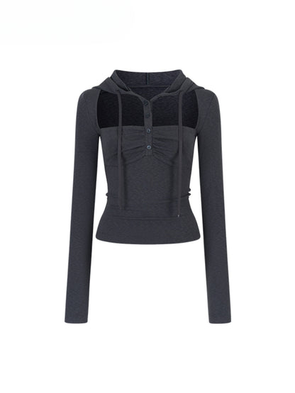 Hooded Hollow-out Long-sleeved T-shirt - CHINASQUAD