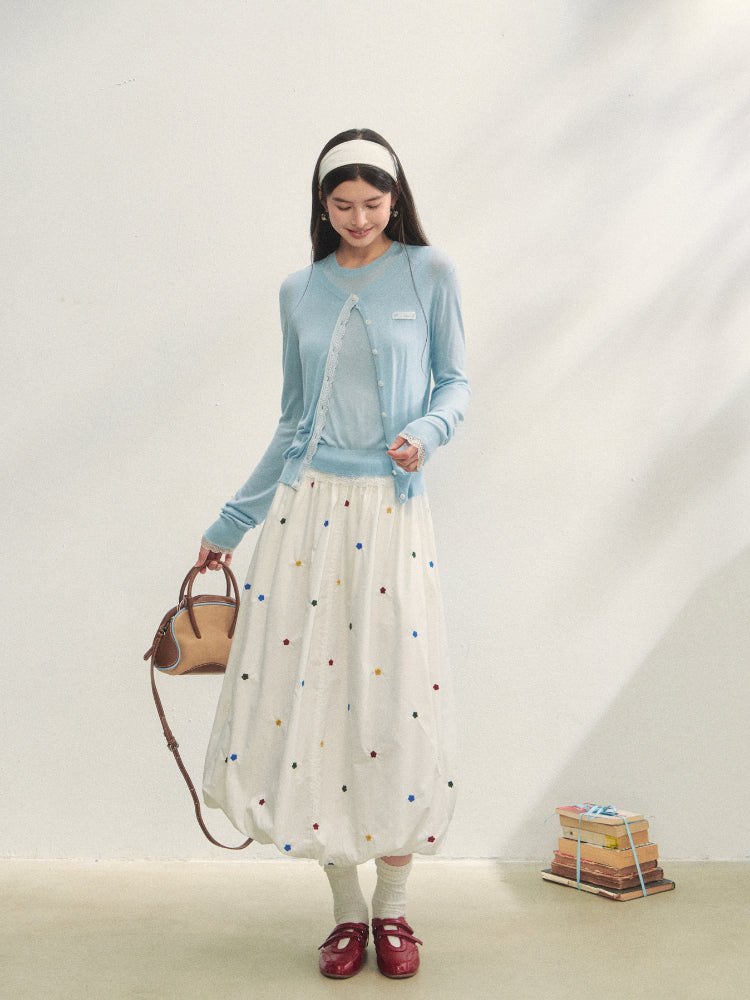 Lace Trimmed Crew Neck Knitted Cardigan Set - CHINASQUAD