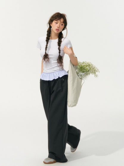 Fake Two-Piece Patchwork Puff Sleeve