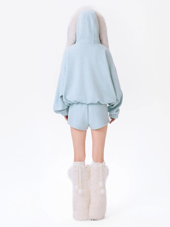 Detachable Plush Collar Hooded Jacket