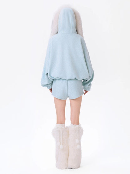 Detachable Plush Collar Hooded Jacket