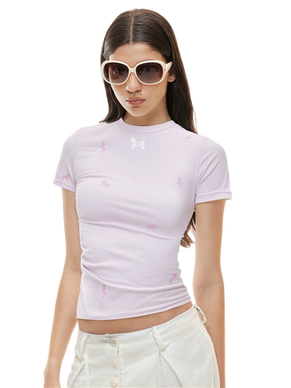 Flocked Horse Print Fitted Tee