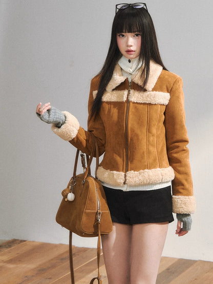 Two-Tone Shearling Cropped Jacket