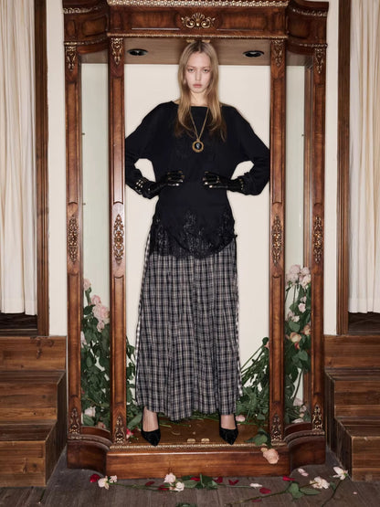 Lace-Hem Drawstring Long-Sleeve T-Shirt