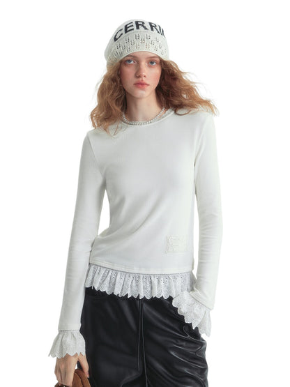 Lace Velvet Base Layer Long-Sleeve T-Shirt