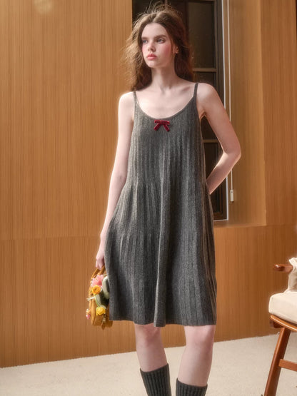 Wool Blend Pleated Knit Midi Dress