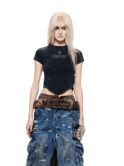 Punk Rhinestone Drawstring Tee
