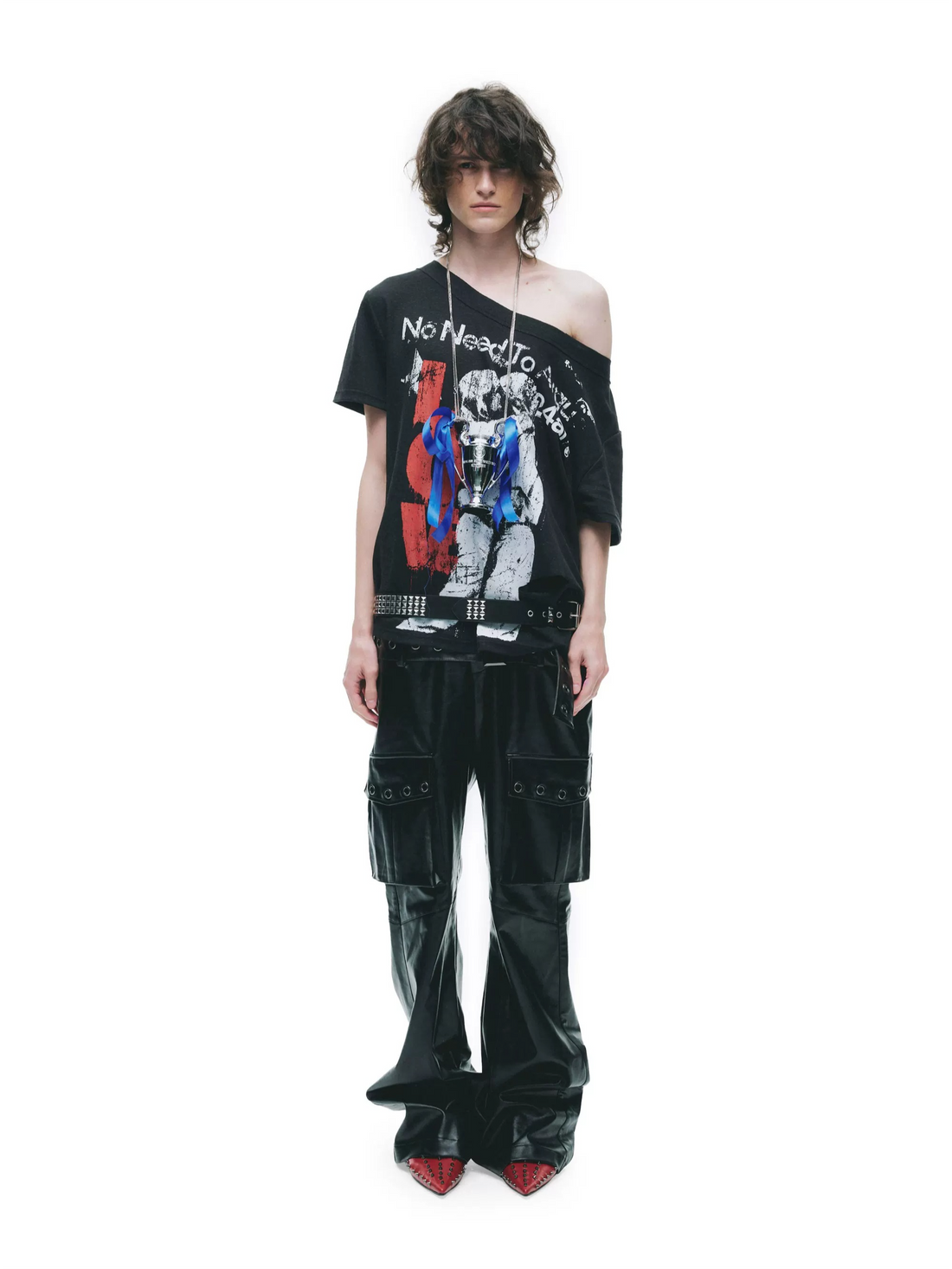 Laser-Burn Punk Graphic Oversized T-Shirt