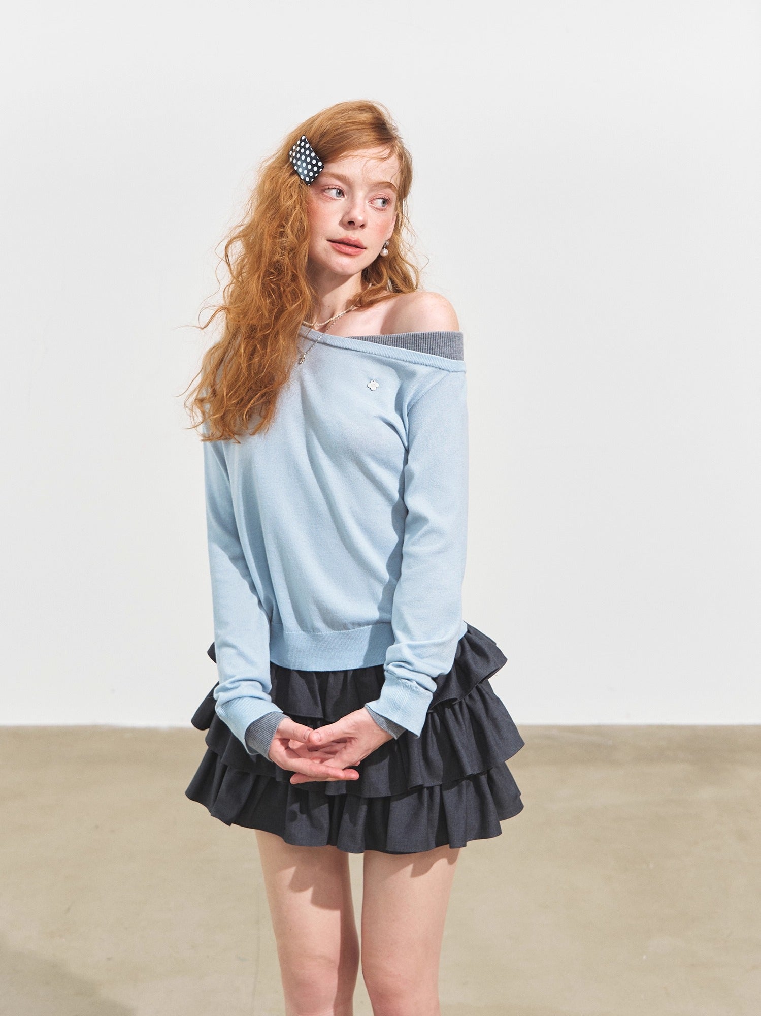 Contrast Asymmetric Layered-Look Sweater