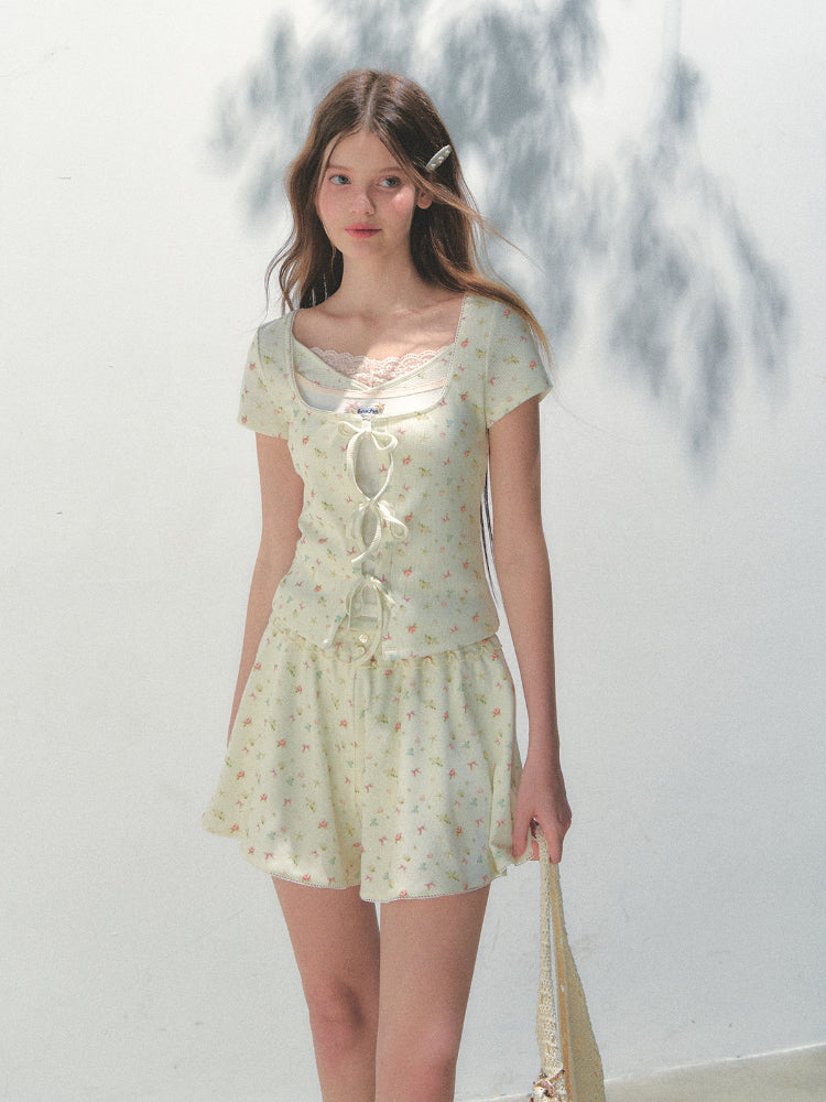 Sea Salt Flavor Printed Short-Sleeve Tie T-shirt &amp; Skirt Set - CHINASQUAD