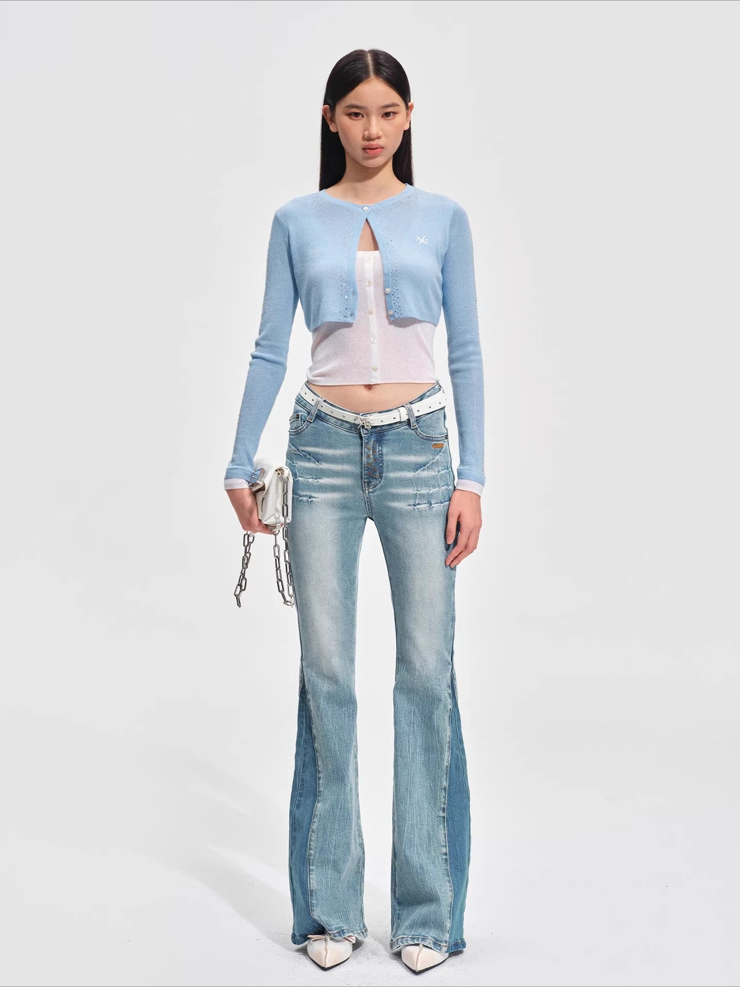 Vintage-Washed Skinny Micro-Flare Denim Jeans