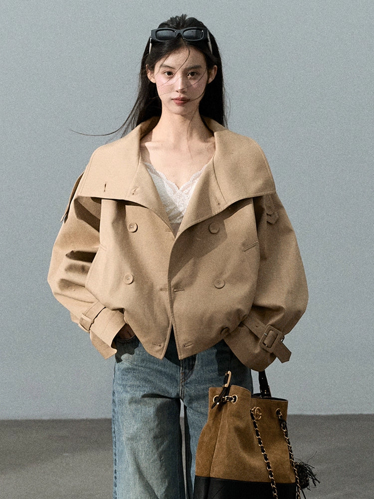 Double-Breasted Short Trench Jacket