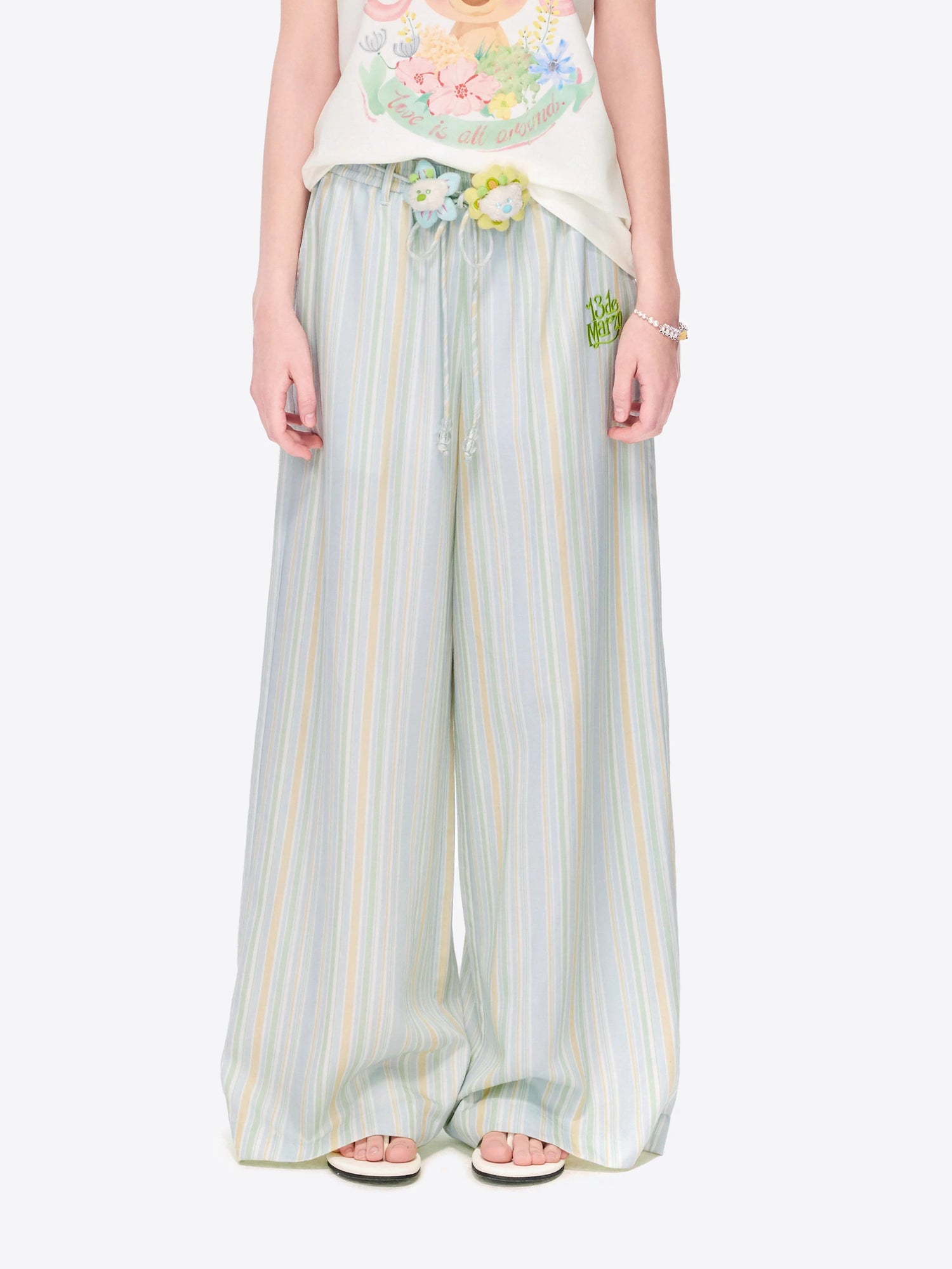 Striped Lyocell Linen Wide-Leg Trousers