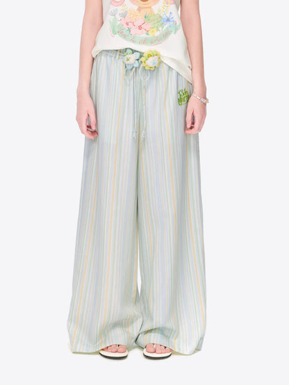 Striped Lyocell Linen Wide-Leg Trousers