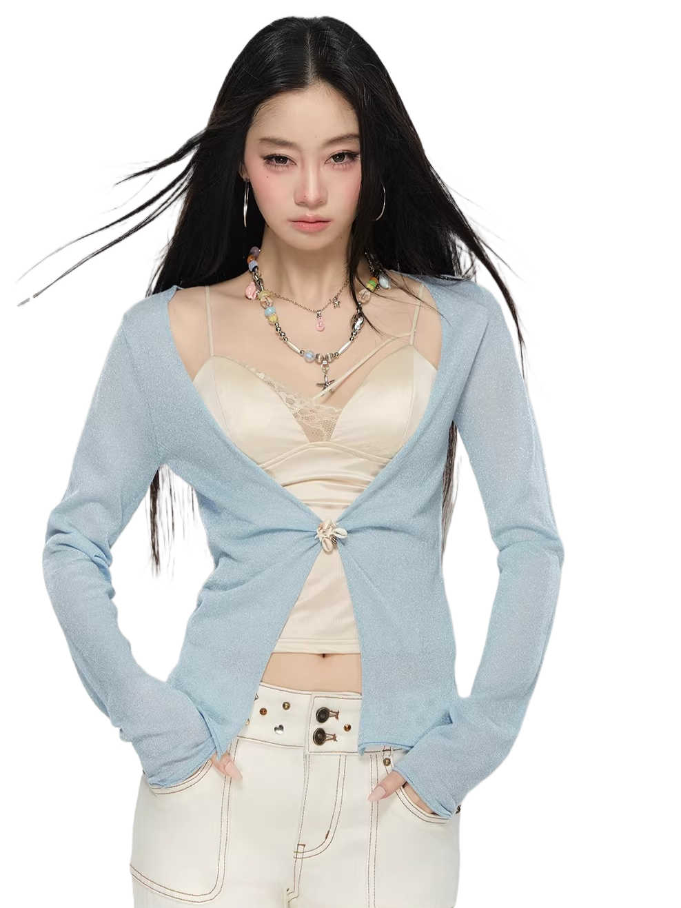 Shimmer Knit Tie-Front Cardigan