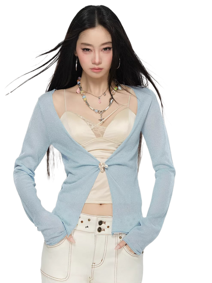 Shimmer Knit Tie-Front Cardigan