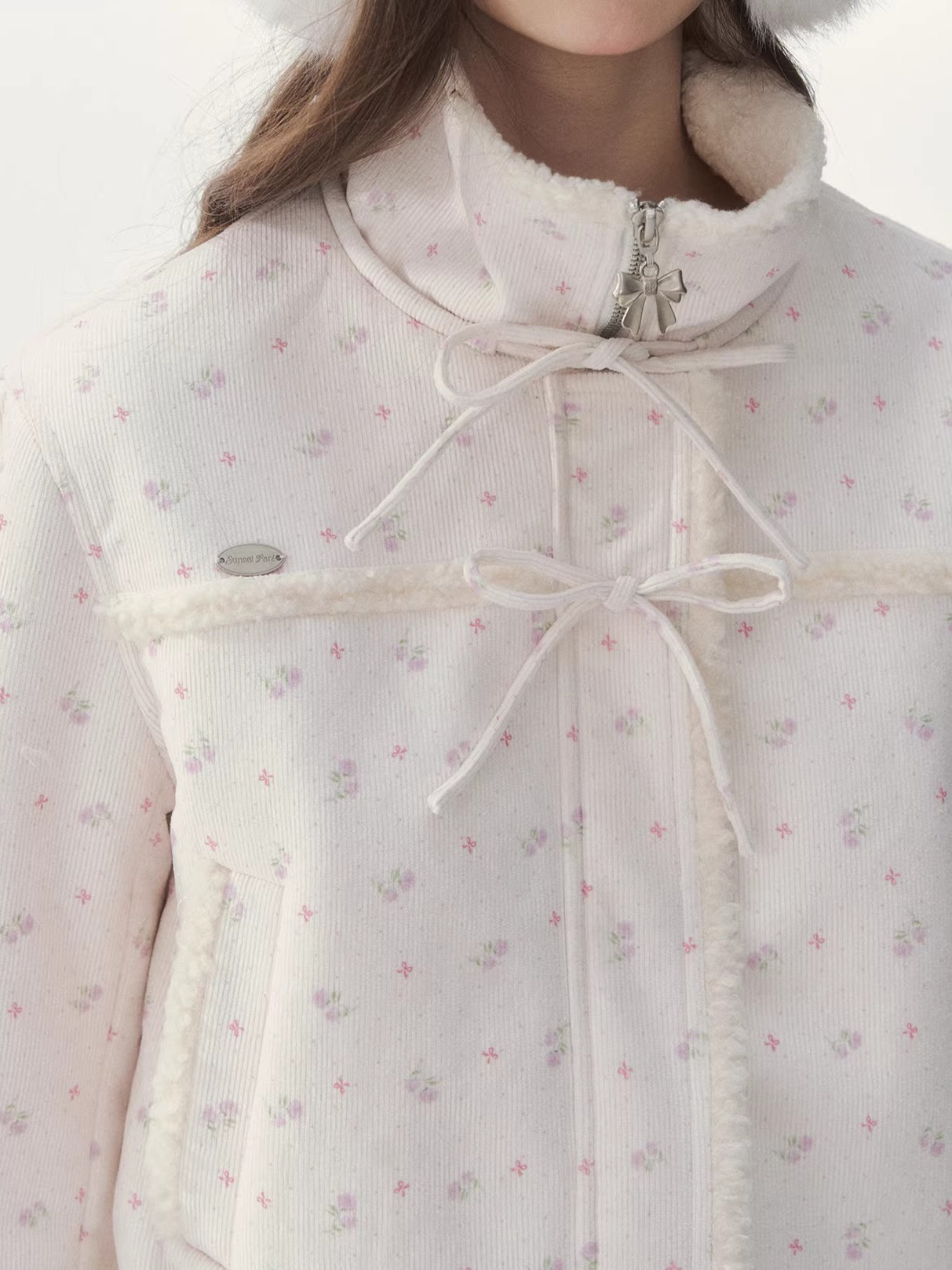 Shearling Patchwork Jacket Pleated Skirt Set