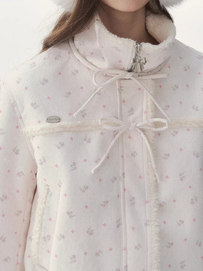 Shearling Patchwork Jacket Pleated Skirt Set