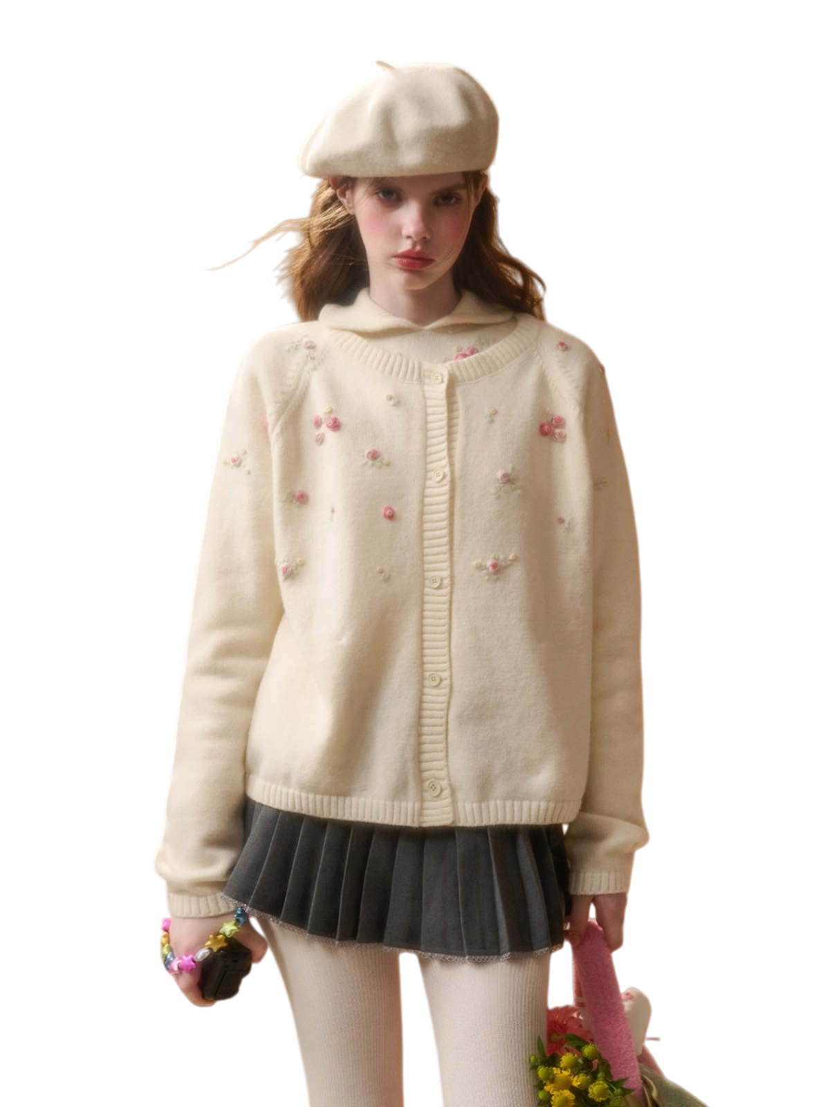 Hand-Embroidered Wool Cardigan