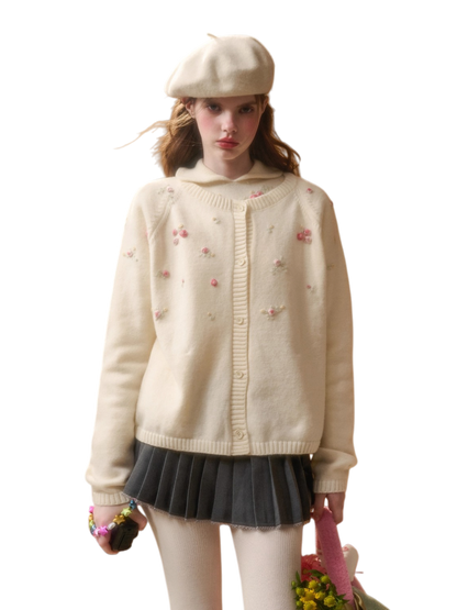 Hand-Embroidered Wool Cardigan