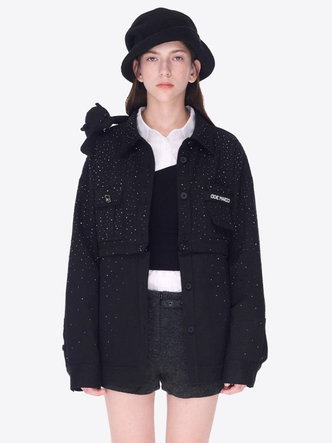 Crystal-Embellished Utility Shirt Jacket