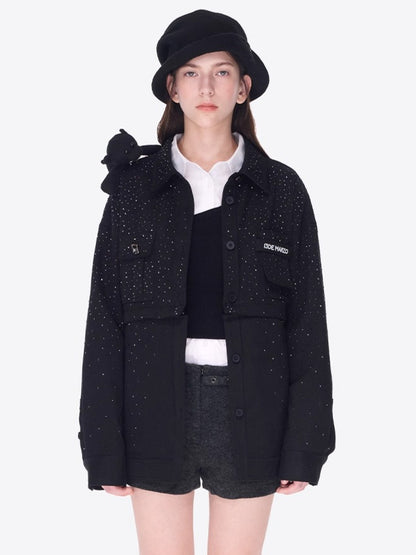 Crystal-Embellished Utility Shirt Jacket