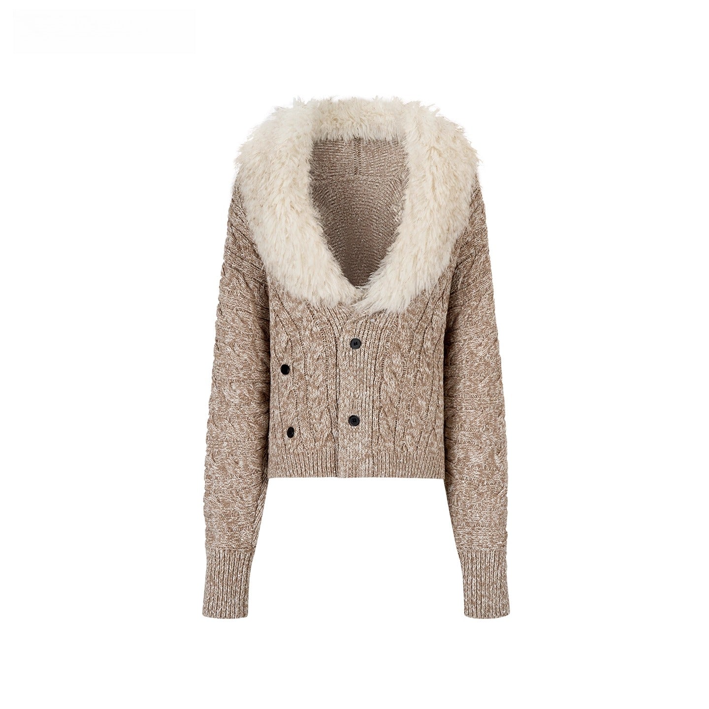 Detachable Faux Fur Collar Knit Cardigan
