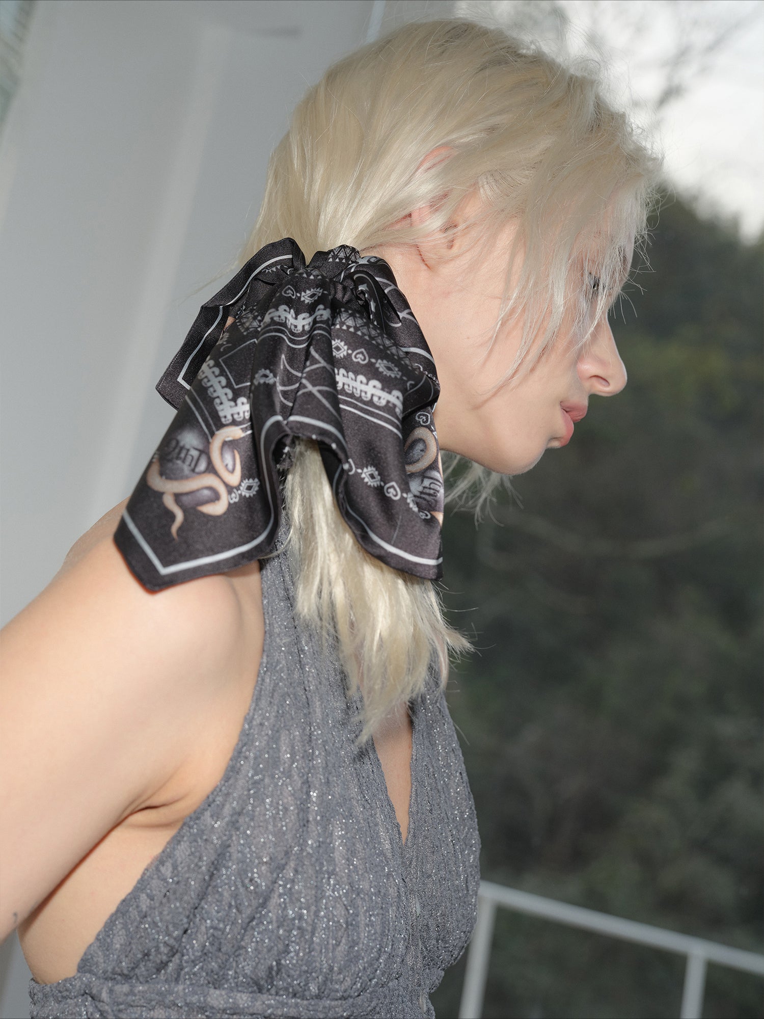 Snake Year Print Square Hair Scarf &amp; Scrunchie