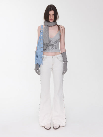 Knight Horse Rhinestone Cable-Knit Camisole