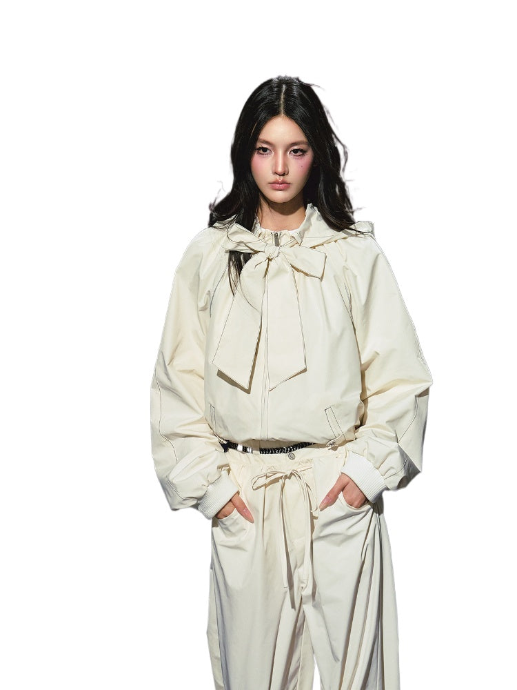 Neckline Tie Striped Sun-Protective Jacket &amp; Pants Set - CHINASQUAD
