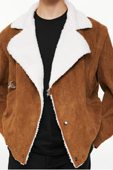 Lamb Wool Collar Faux Suede Jacket - CHINASQUAD