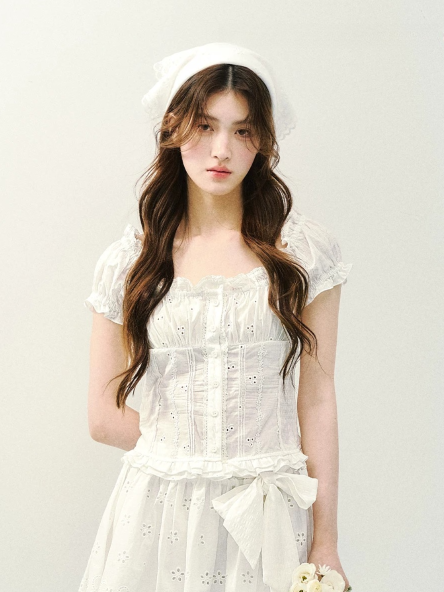 Vintage Plaid Lace Ribbon Two-Piece Set