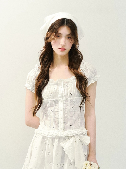 Vintage Plaid Lace Ribbon Two-Piece Set