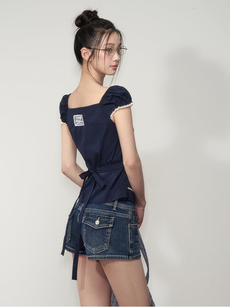 Washed Low-Waist Denim Shorts