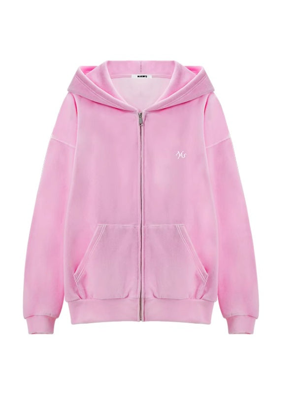 Pink Velvet Drawstring Oversized Hoodie