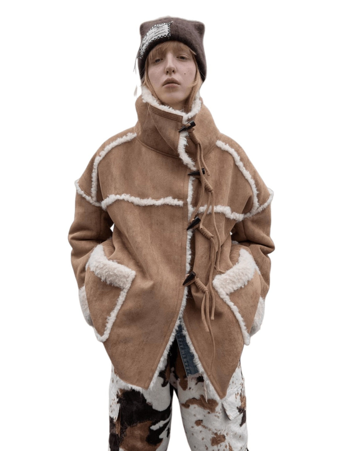Toggle Collar Reversible Shearling Jacket