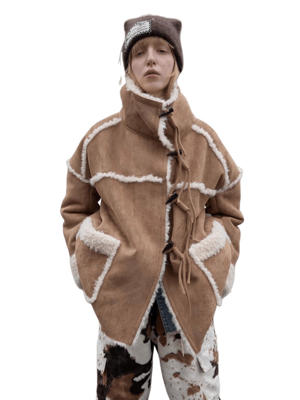 Toggle Collar Reversible Shearling Jacket