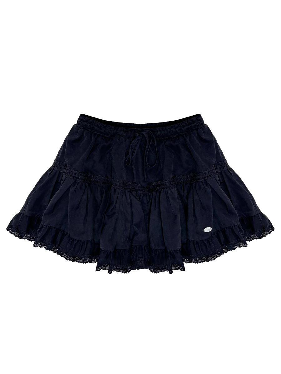 Lace Ruffle High-Waist A-Line Skirt