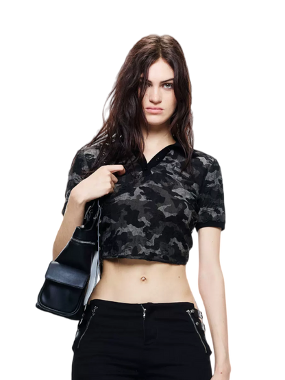 Lightweight Camouflage Polo with Back Tie Detail