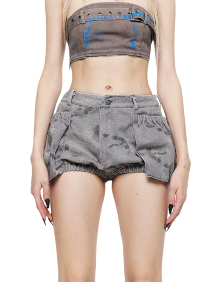 Punk Grunge Washed Camouflage Shorts