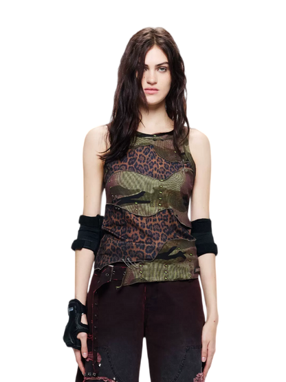 Lightweight Patchwork Leopard Camouflage Tank Top