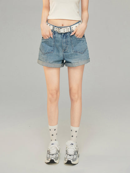 High-Waisted Cuffed Denim Shorts