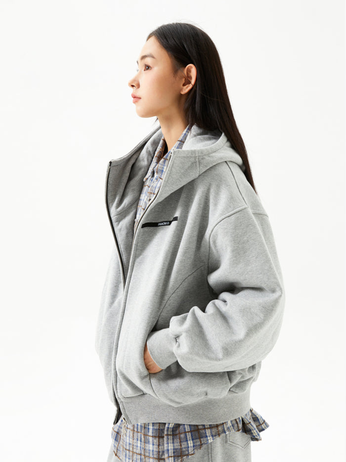 Gray Printed Hoodie Loose Thick Jacket