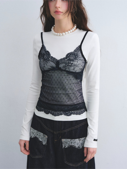 Lace Layered Illusion Long Sleeve T-Shirt
