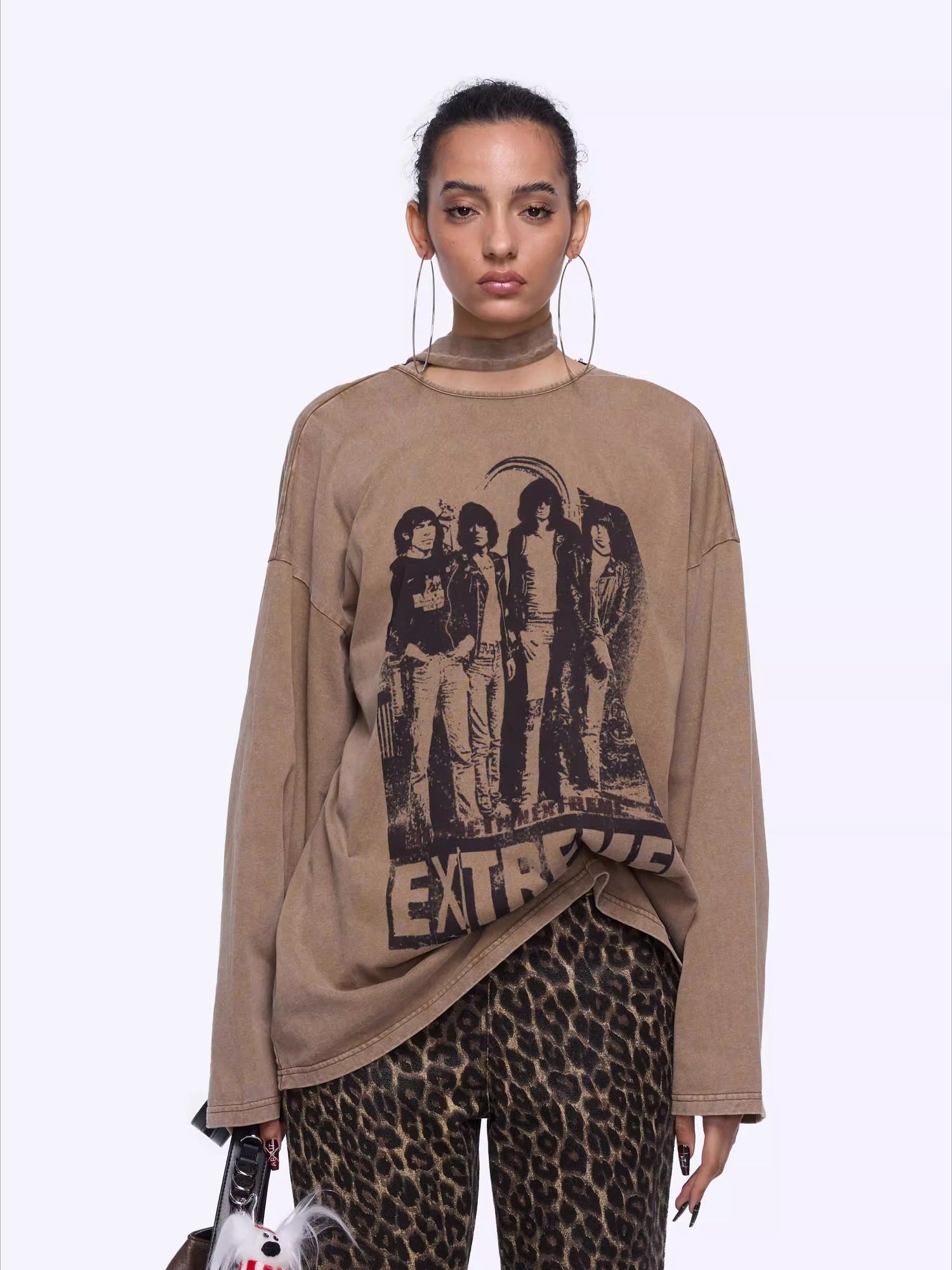 Washed Portrait Print Long Sleeve T-Shirt