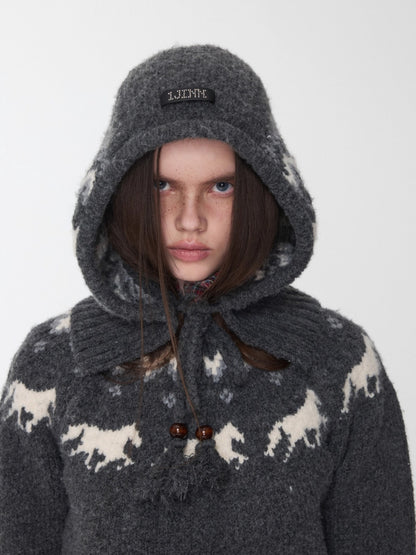 Fair Isle Pony Jacquard Knit Balaclava Hat